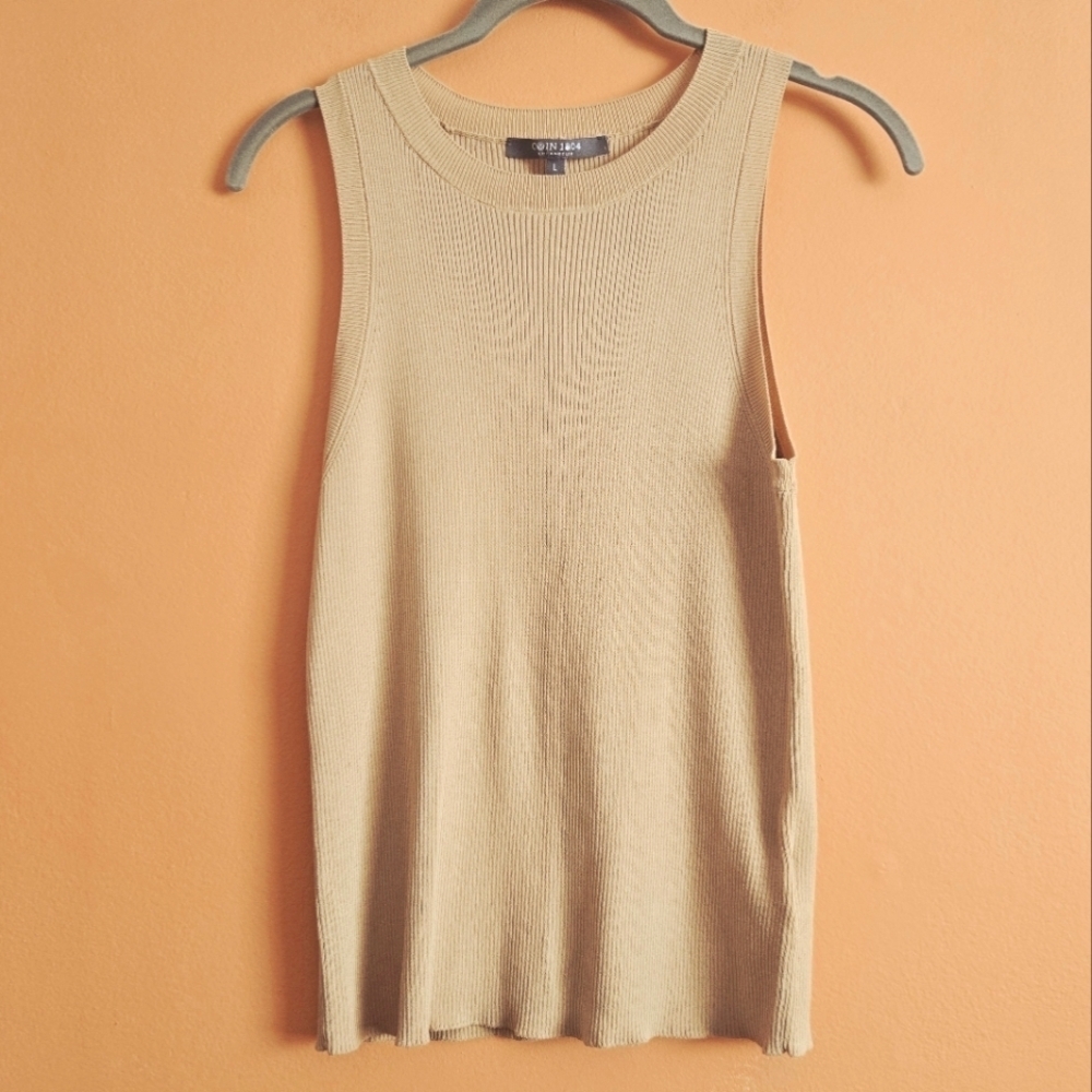 Coin 1804 Sleeveless Ribbed Knit Top – Beige, Size L